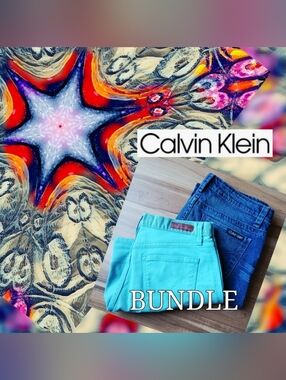 Calvin Klein Blue Denim and Teal Jean Shorts 2 Pc BUNDLE